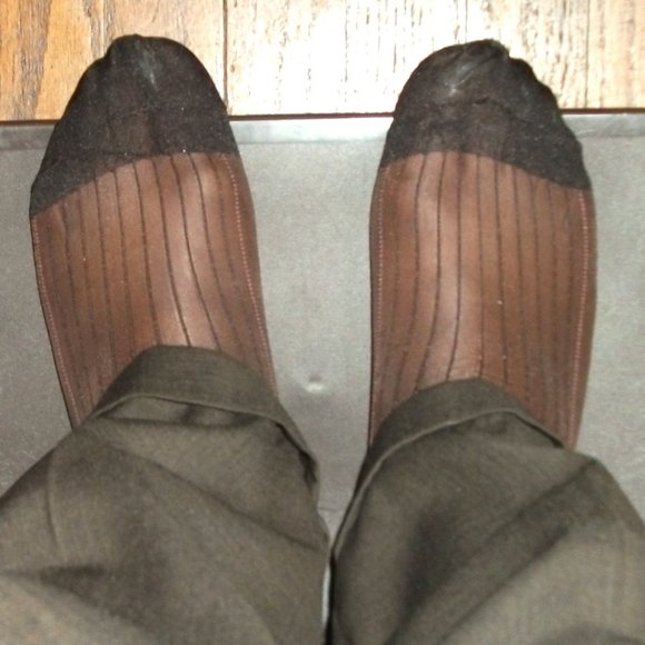 2PR Men's Sheer Brown Thick N Thin with Pattern, Cap Toe Cap Heel Socks - 10 -13 - Picture 12 of 13